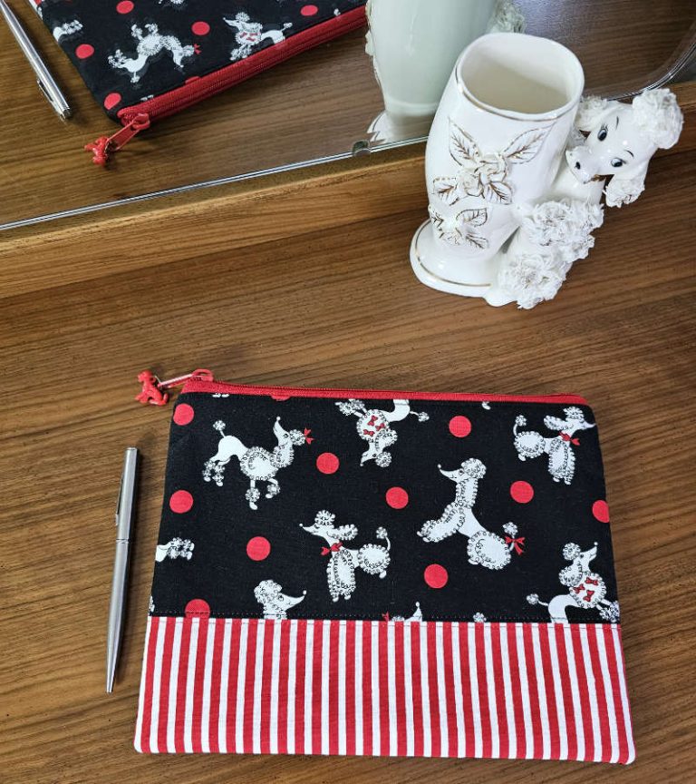 Poodle Stripe Zip Pouch
