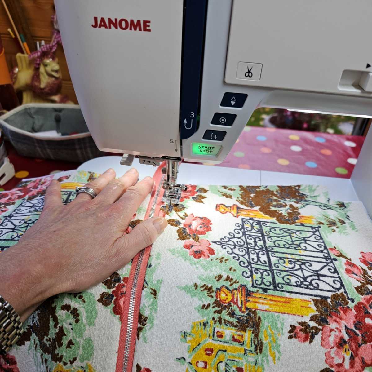 Sewing machine in action Sewing machine in action